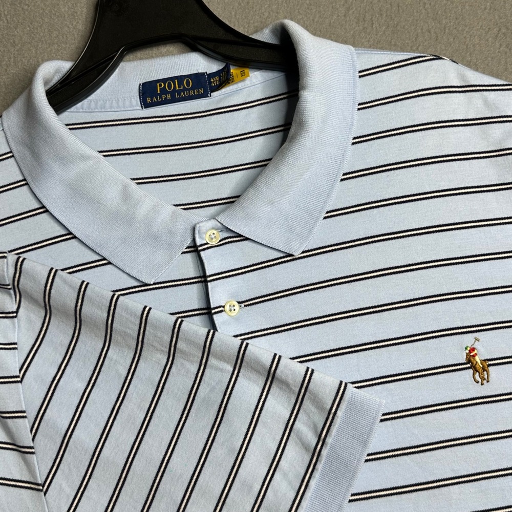 Polo Ralph Lauren Mens Striped Polo Shirt 4XB Light Blue Black White Pony - Picture 1 of 8